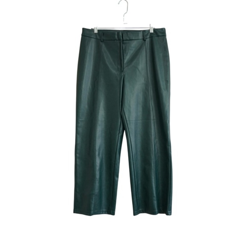 Avec Les‎ Filles Green Faux Leather Wide Leg Cropped Pants XL Emerald High Rise